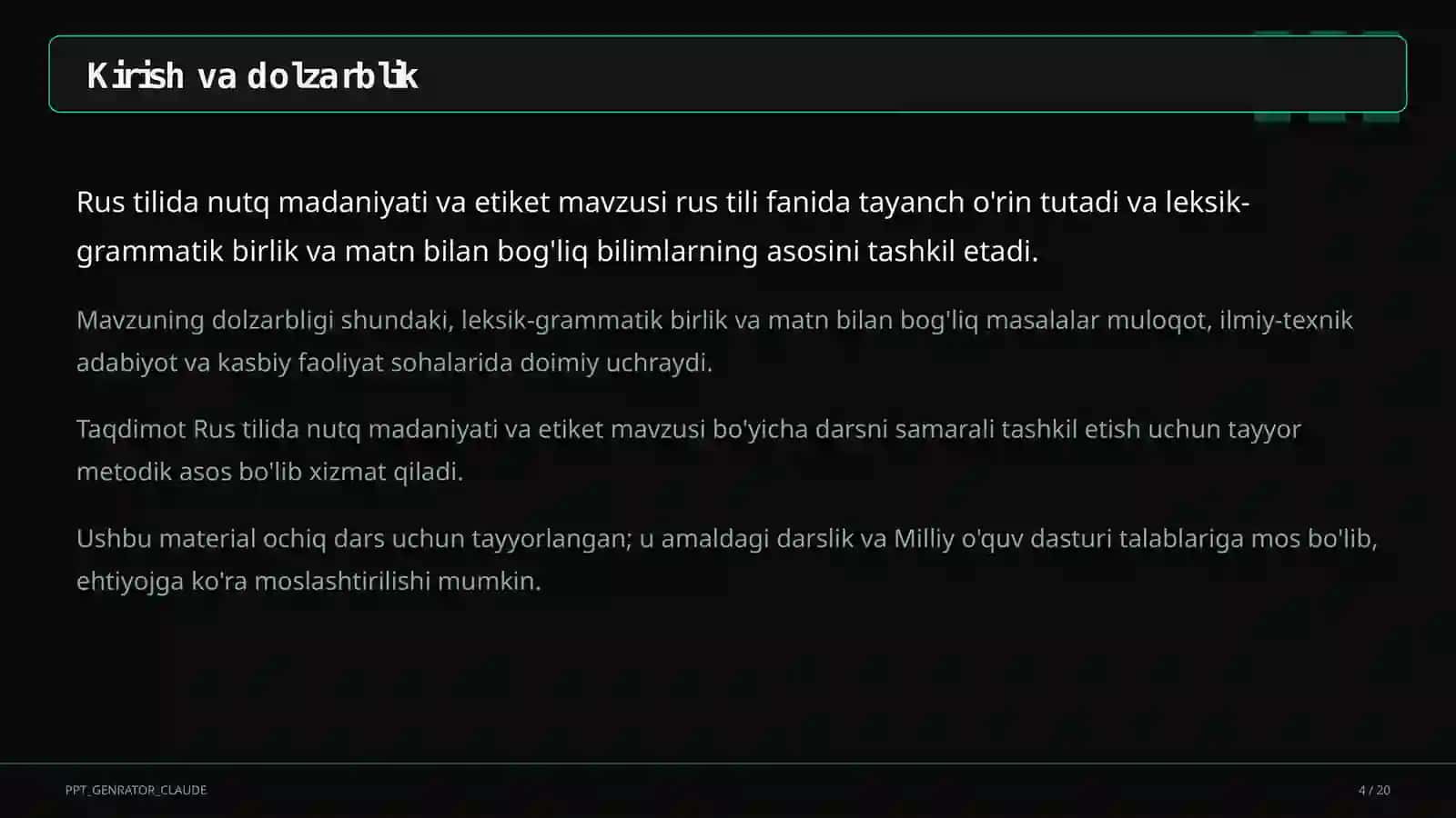 Rus tilida nutq madaniyati va etiket (11-sinf) 4