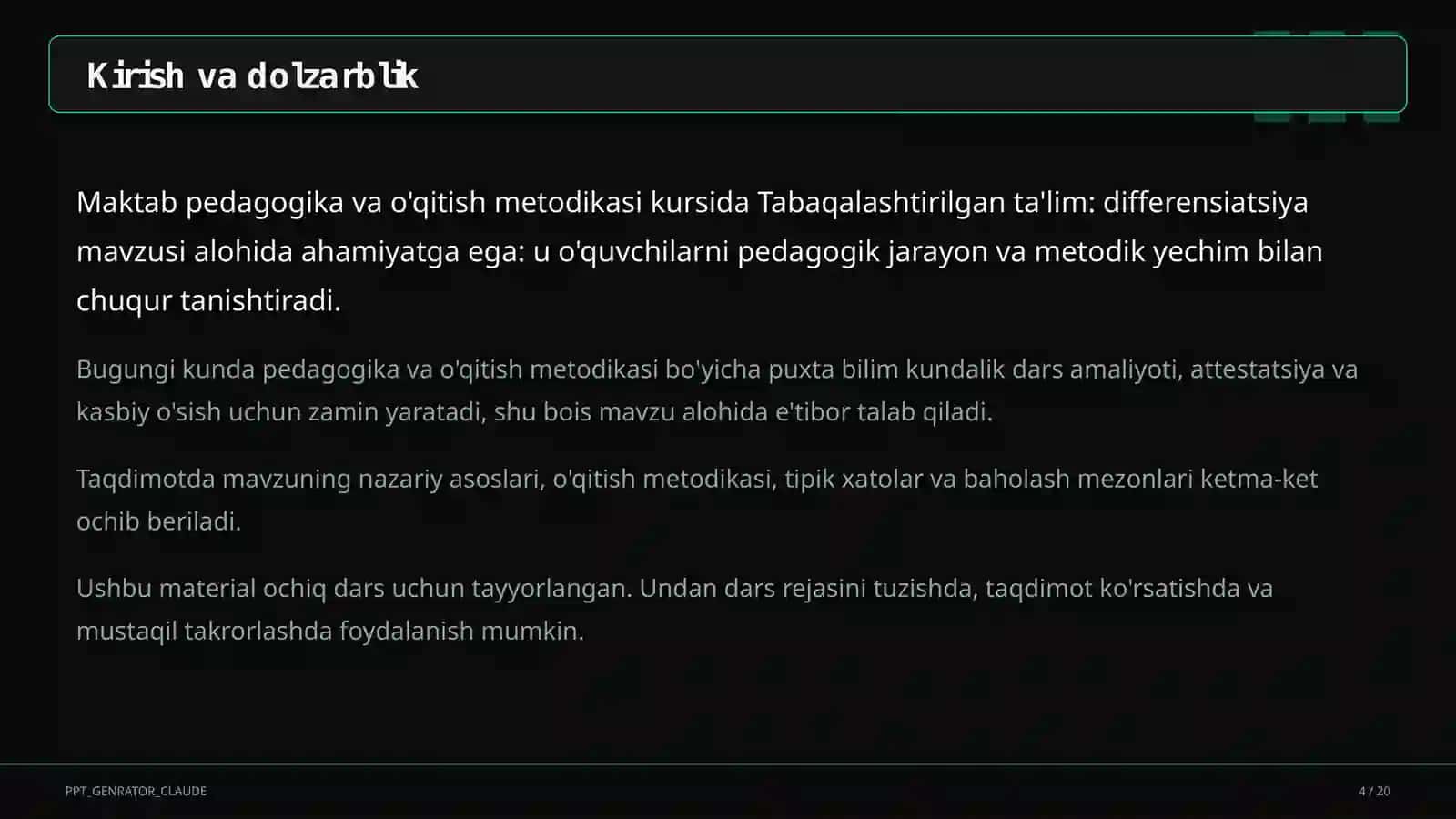 Tabaqalashtirilgan ta'lim: differensiatsiya 4