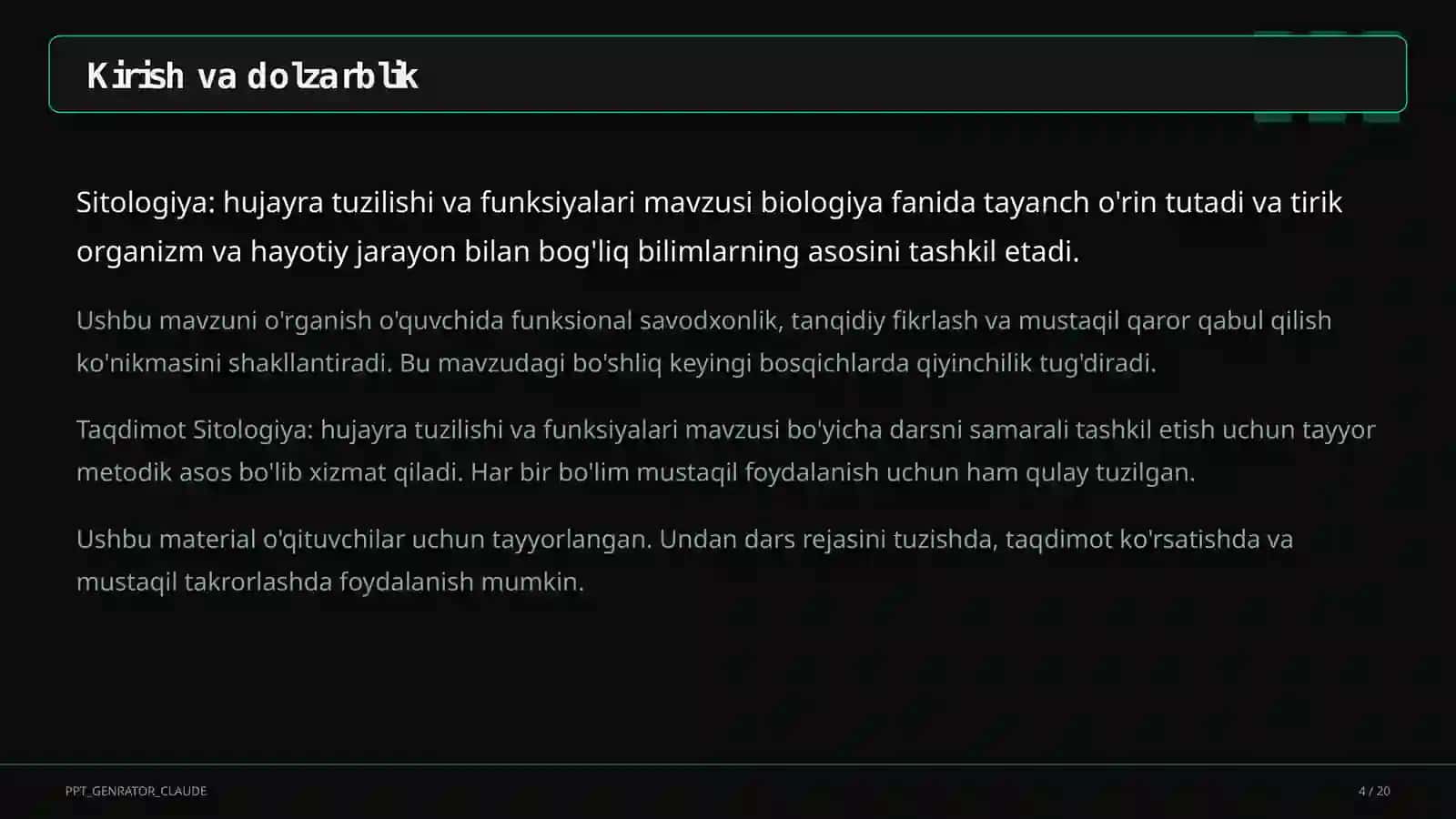 Sitologiya: hujayra tuzilishi va funksiyalari (9-sinf) 4