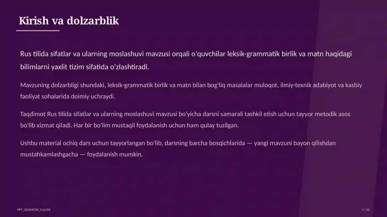 Rus tilida sifatlar va ularning moslashuvi (4-sinf) 4