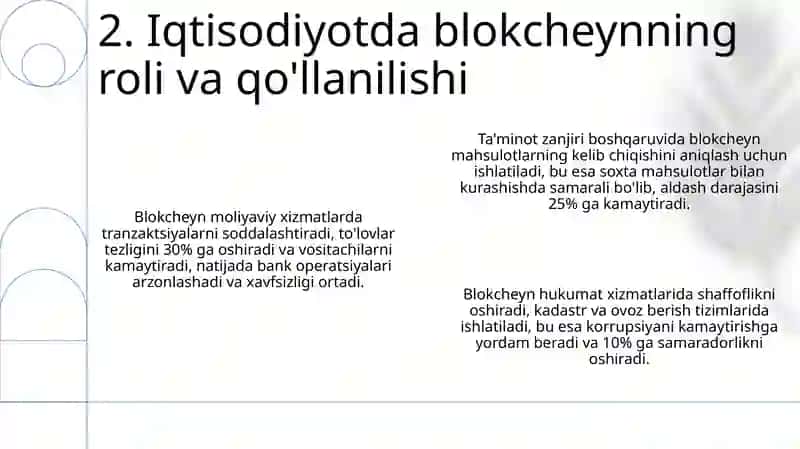 Blokcheyn texnologiyalarining iqtisodiyotda turgan o‘rni va ahamiyati 4