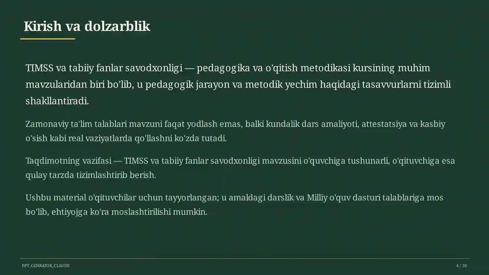 TIMSS va tabiiy fanlar savodxonligi 4