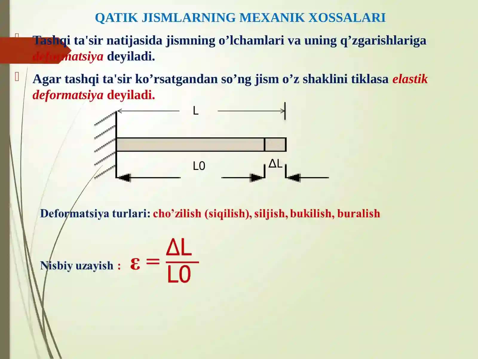 QATTIQ JISMLAR VA BIOLOGIK TO’QIMALARNING MEXANIK HOSSALARI 4