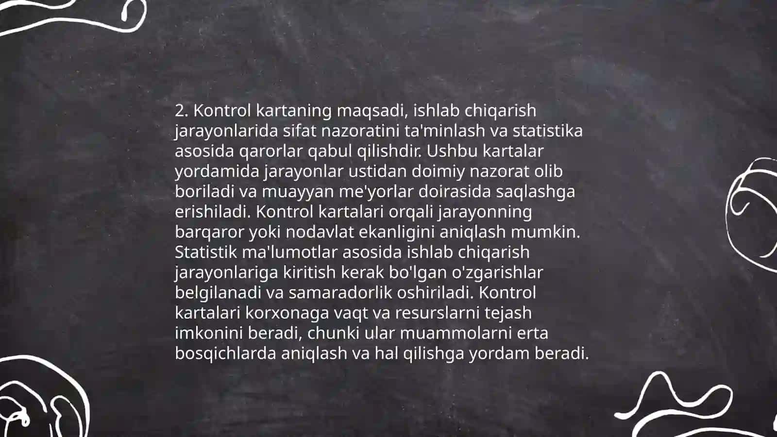 Kontrol karta. Test sinamalarini sifatini baholashda kontrol karta o'rni. Kontrol karta tuzish. Kontrol sinamalar 4