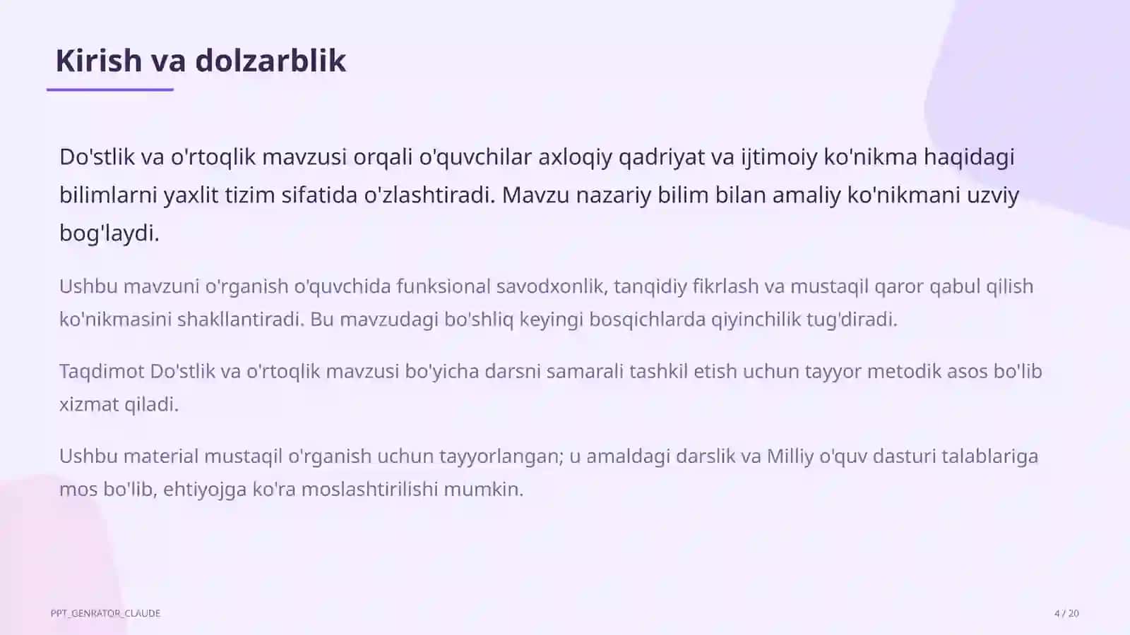 Do'stlik va o'rtoqlik (2-sinf) 4