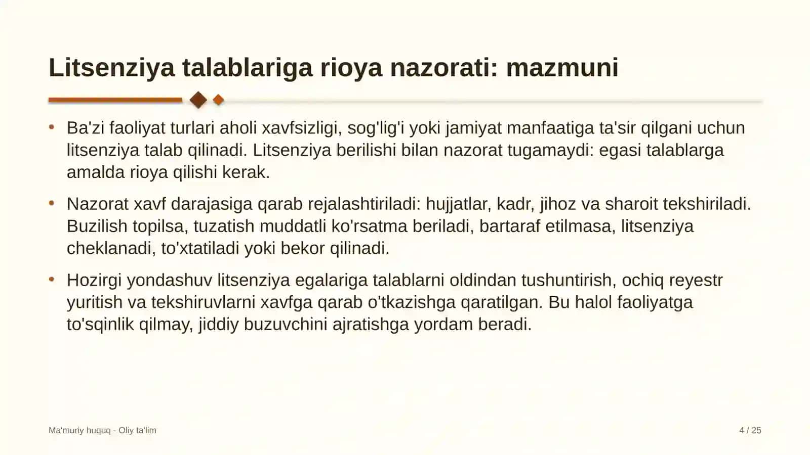 Dezinfeksiya xizmatlarida litsenziya talablariga rioya etilishini nazorat qilish 4