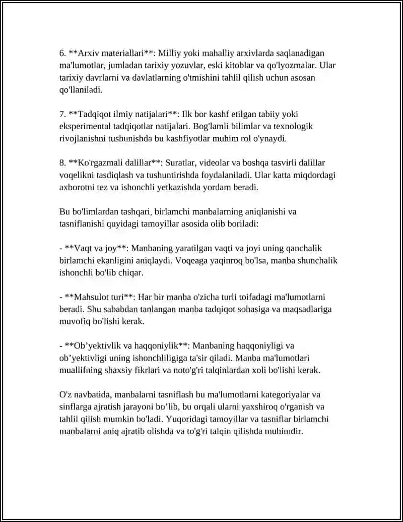 BIRLAMCHI MANBALARNI O'QISH VA KONSPEKLASHTIRISH 4