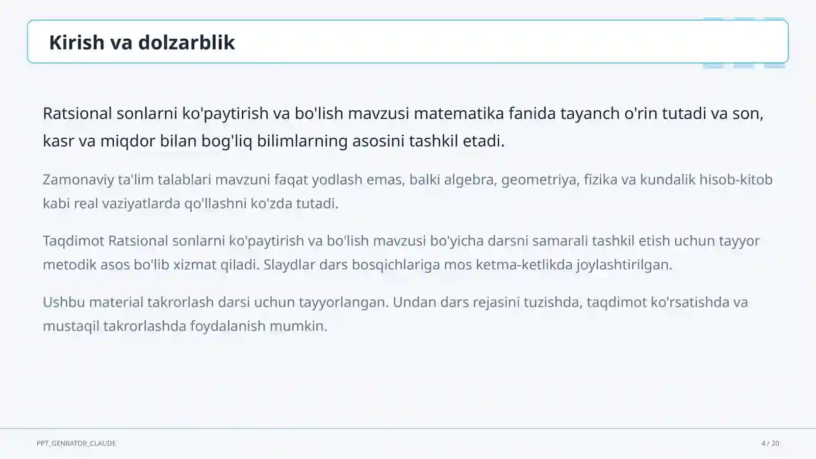 Ratsional sonlarni ko'paytirish va bo'lish (6-sinf) 4