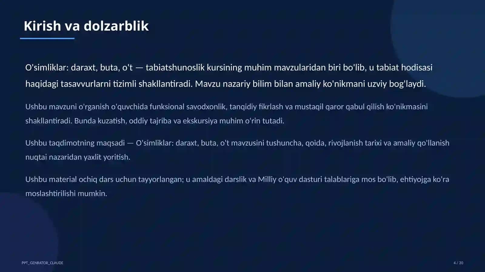 O'simliklar: daraxt, buta, o't (1-sinf) 4