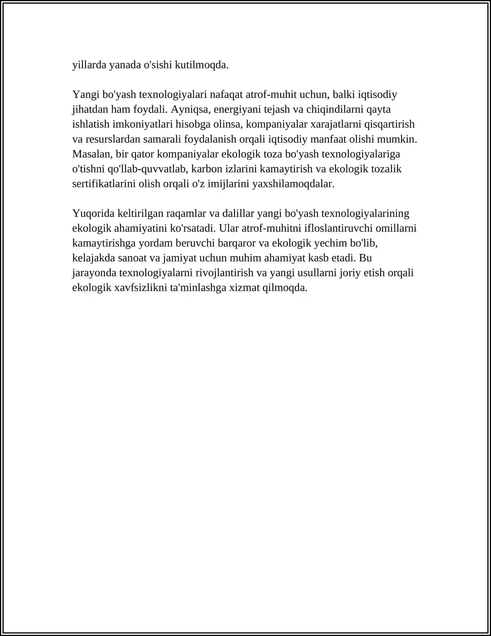 INNOVATSION BO‘YASH TEXNOLOGIYALARINING EKOLOGIK JIHATDAN SOLISHTIRILISHI 4