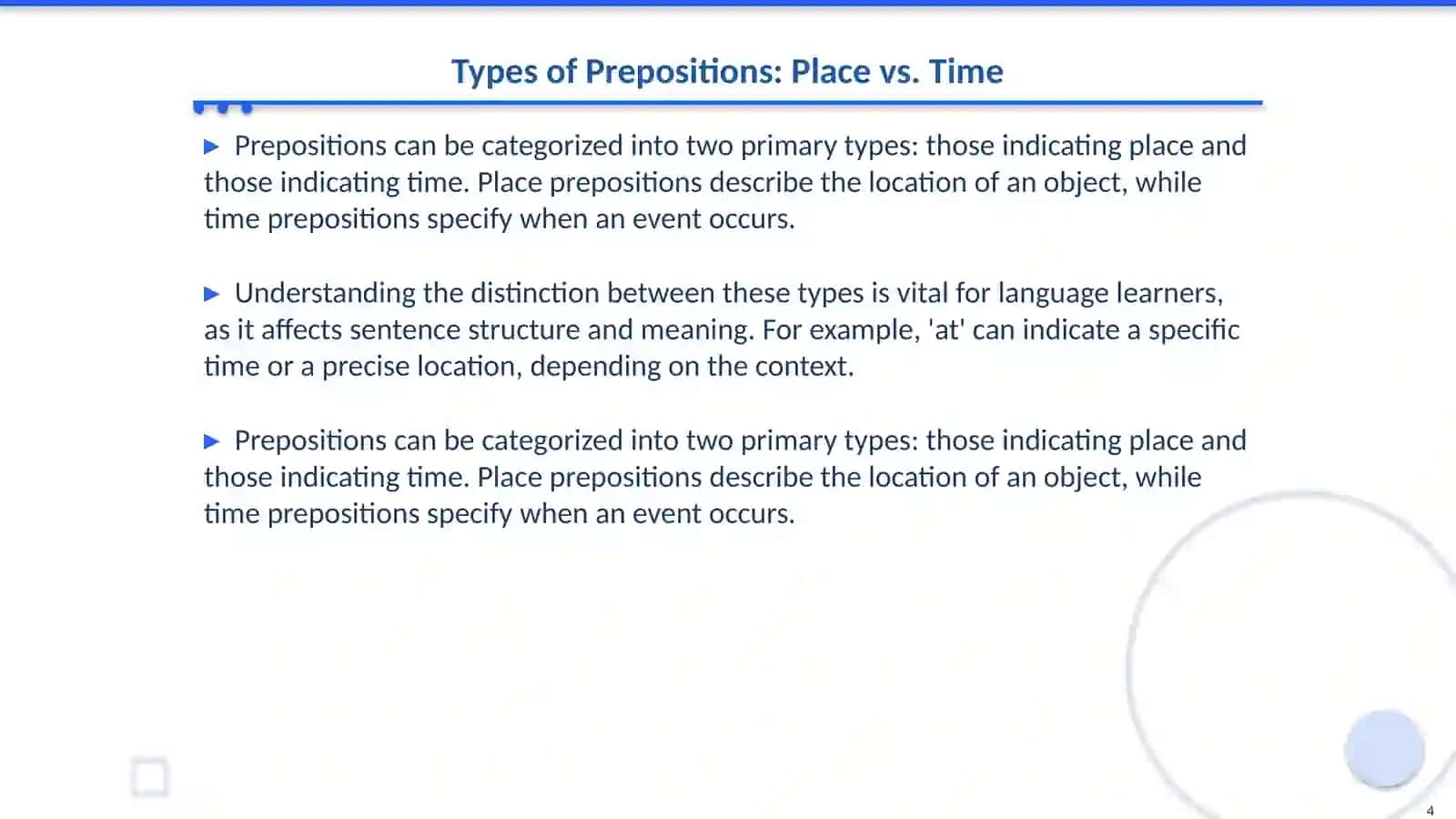 Prepositions of place and time 4