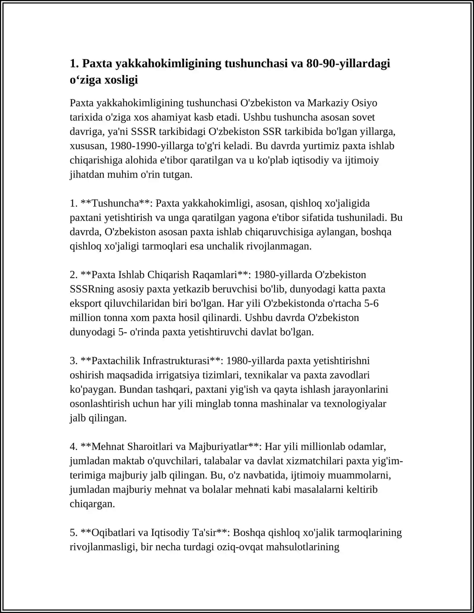 O‘ZBEKISTONDA 80-90 YILLARIDAGI IJTIMOIY-SIYOSIY VAZIYAT: PAXTA YAKKA HOKIMLIGI VA QATAG‘ONLIKLAR 4