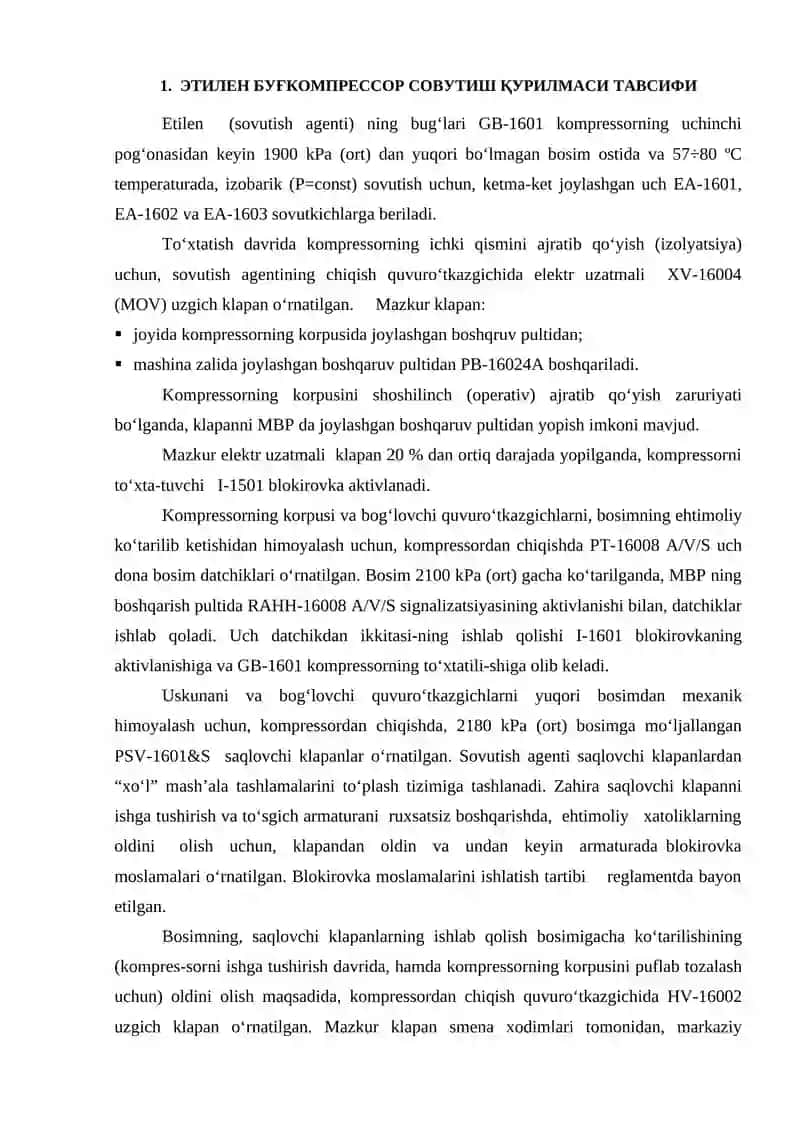 Etilen bug‘kompressor sovutish qurilmasi avtomatlashtirish 4