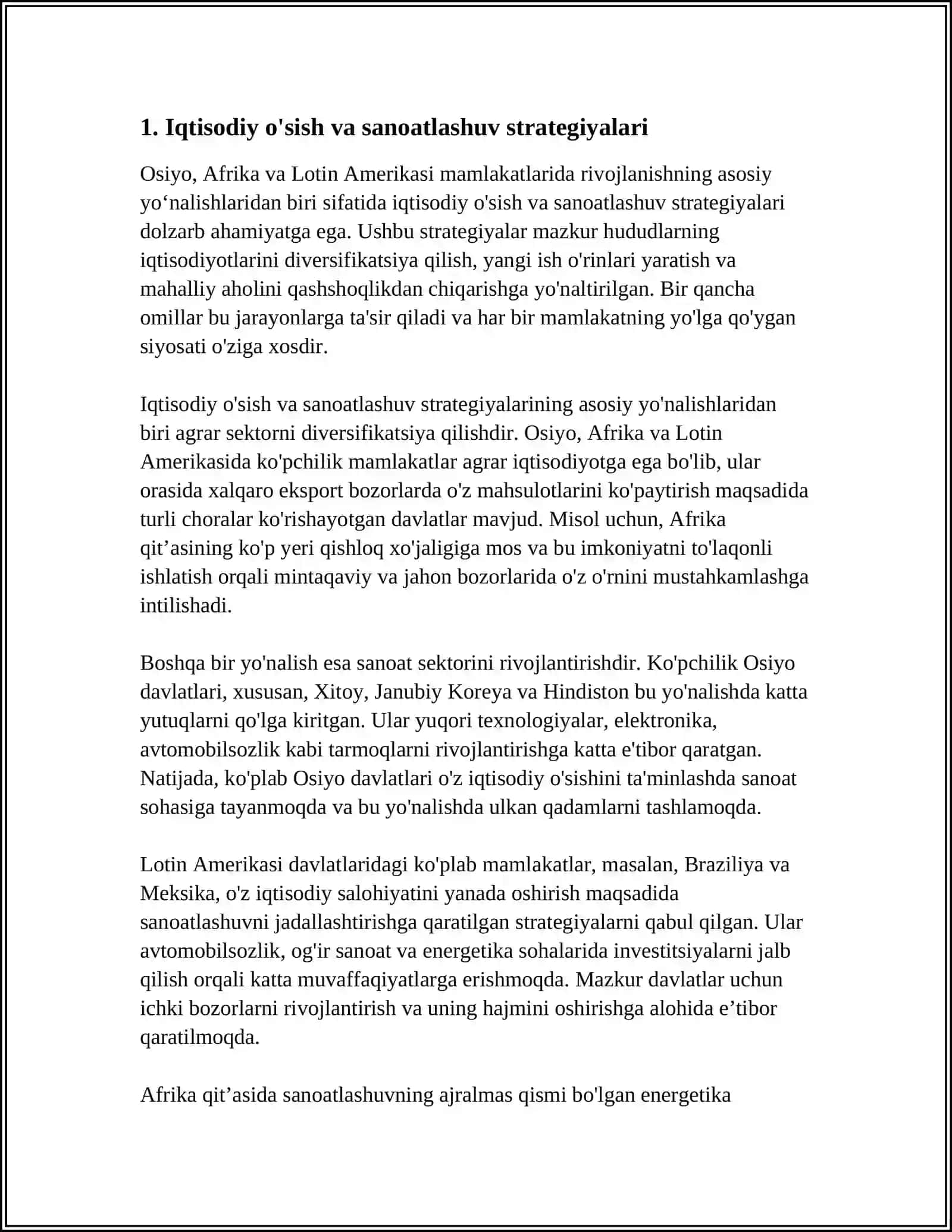 OSIYO, AFRIKA LOTIN AMERIKASI MAMLAKATLARINING RIVOJLANTIRISHNING ASOSIY YOʻNALISHLARI 4