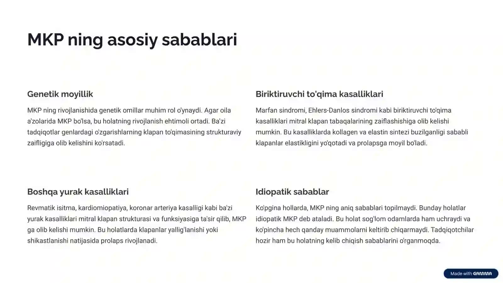 Mitral klapan prolapsi: Tushuncha, Belgilari va Davosi 4
