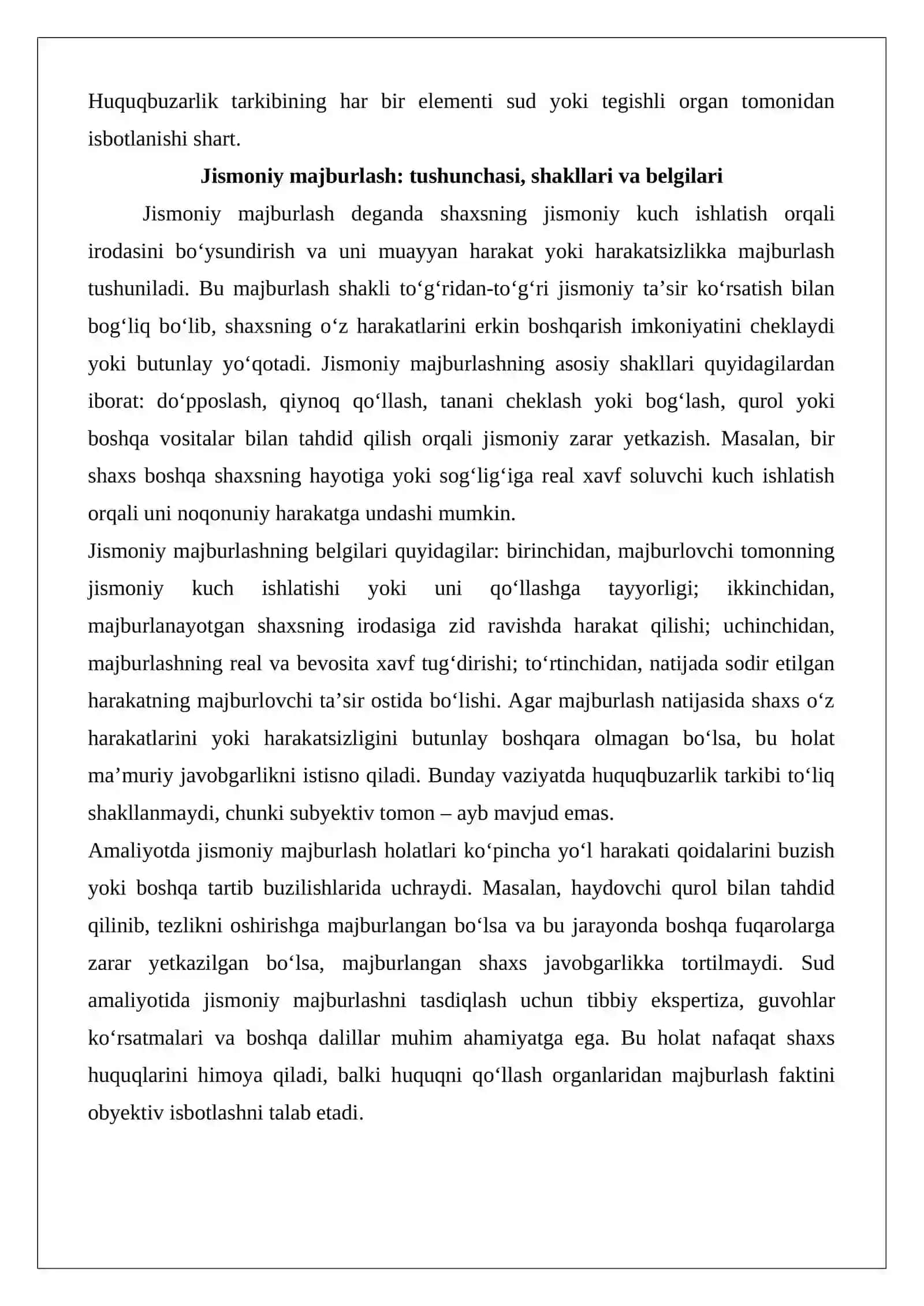 Ma’muriy huquqbuzarliklarda jismoniy yoki ruhiy majburlash yoxud qo‘rqitish 4