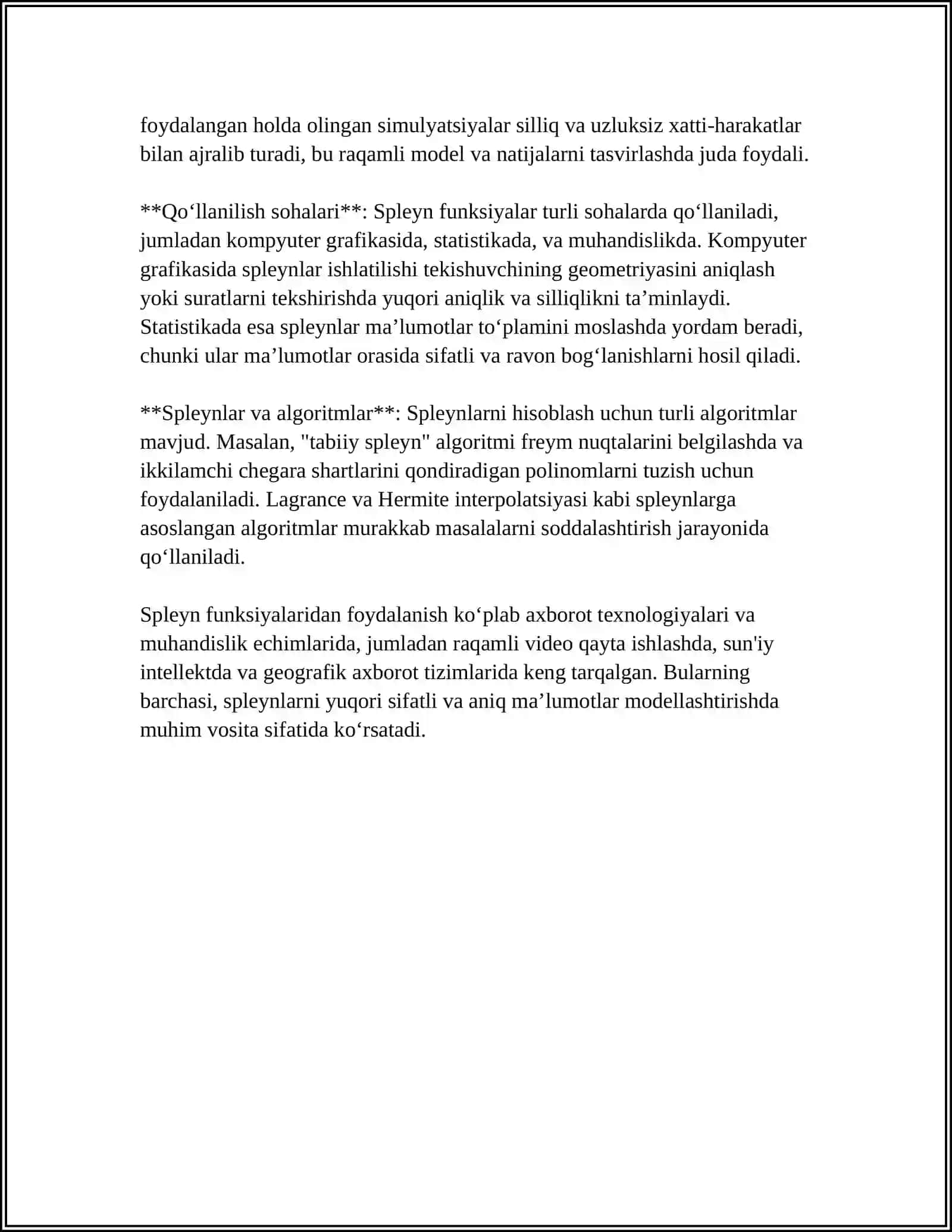 SPLAYN FUNKSIYA ASOSIDA INTEGRALLARNI TAQRIBIY HISOBLASH 4