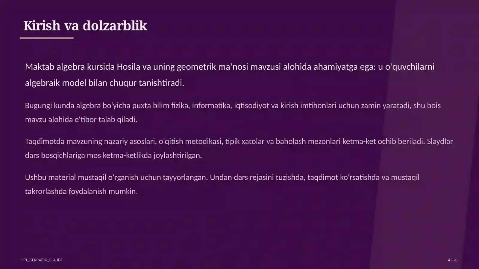 Hosila va uning geometrik ma'nosi (11-sinf) 4
