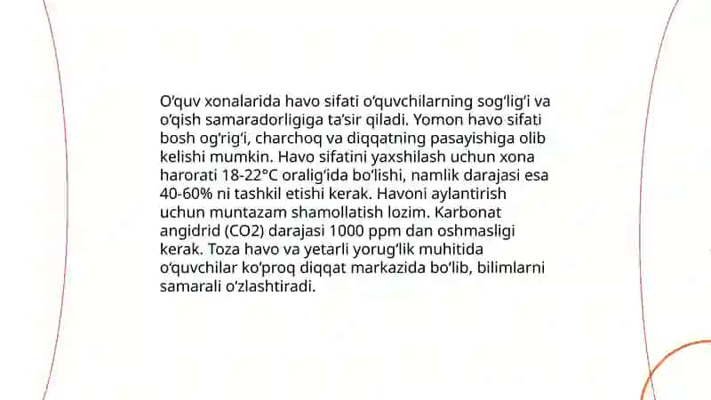 Sinf va o‘quv xonalarining shamollatilishini gigiyenik baholash 4