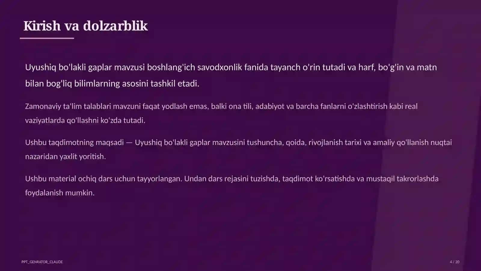 Uyushiq bo'lakli gaplar (4-sinf) 4