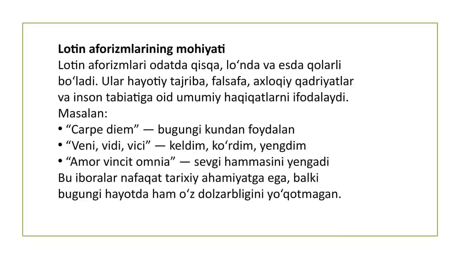 Lotin aforizmlarning hayotimizdagi tutgan o’rni 4