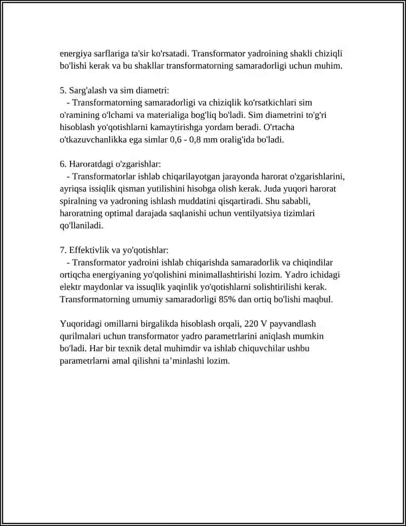 220 VOLT PAYVANDLASH QURILMALARNI O'ZAKLARINIHISOBLASH'. YOG'OCH MATERIALLARINI QURITISHPECHLARINI ENERGETIK TAHLILI 4