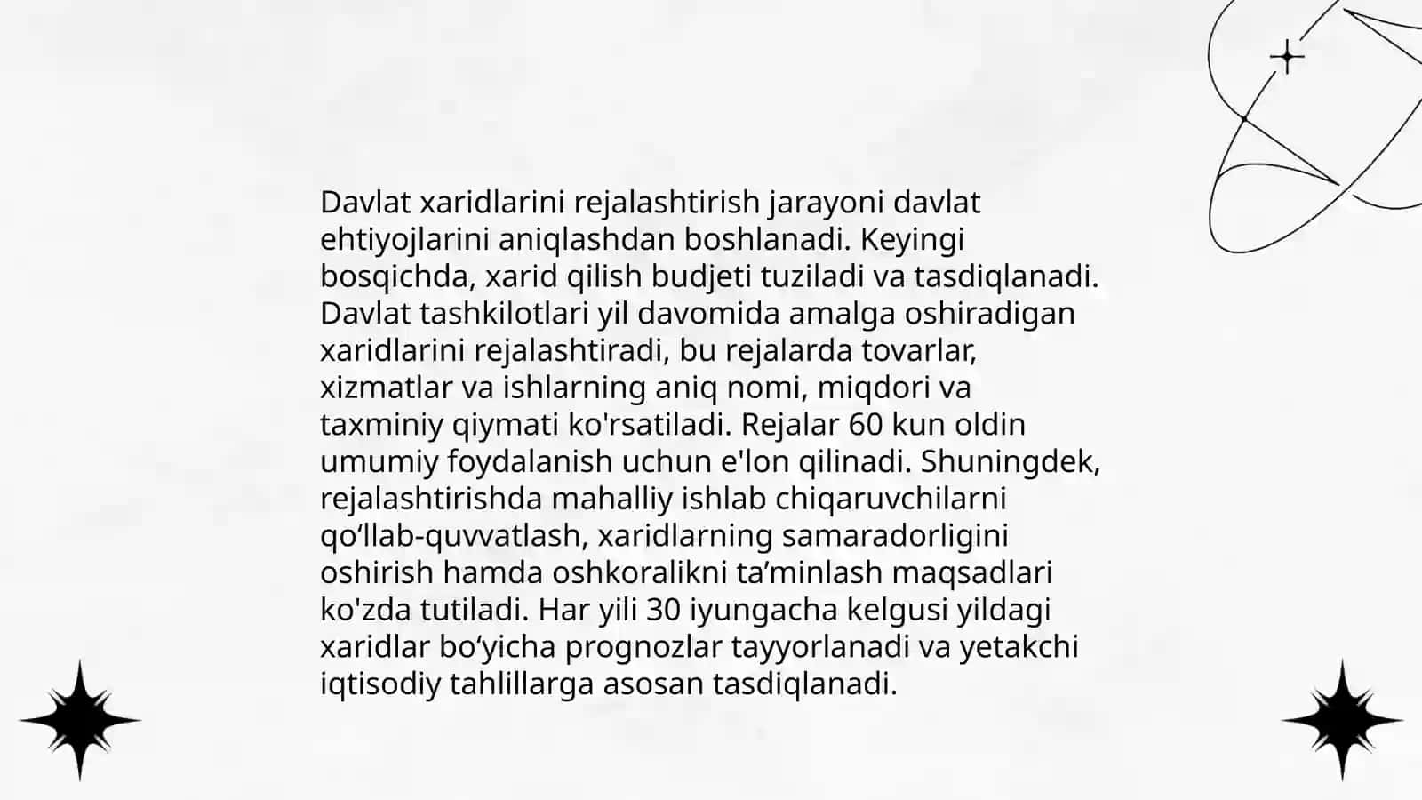 Davlat xaridlari jarayoni. Davlat xaridlarini rejalashtirish 4