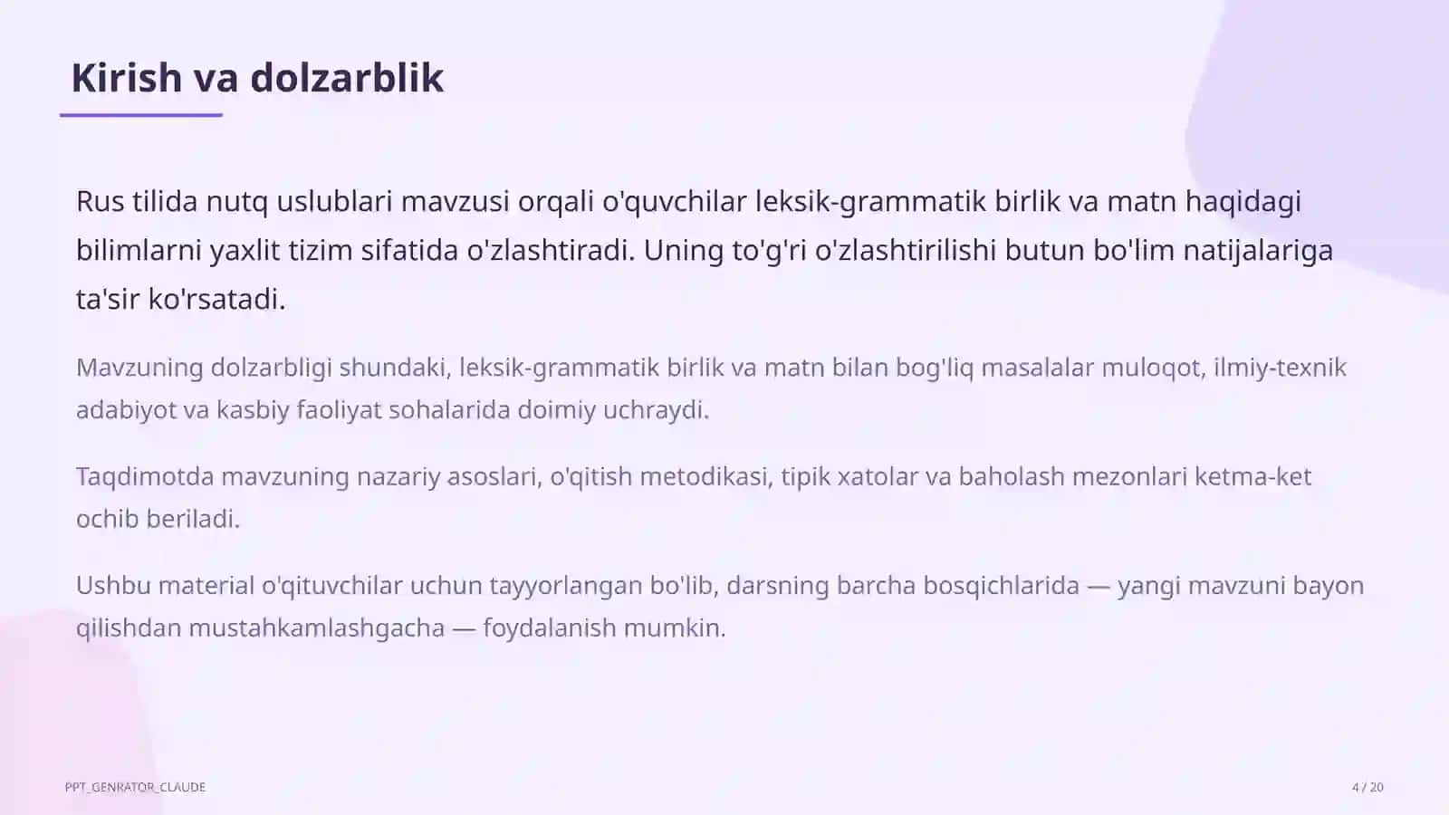Rus tilida nutq uslublari (10-sinf) 4