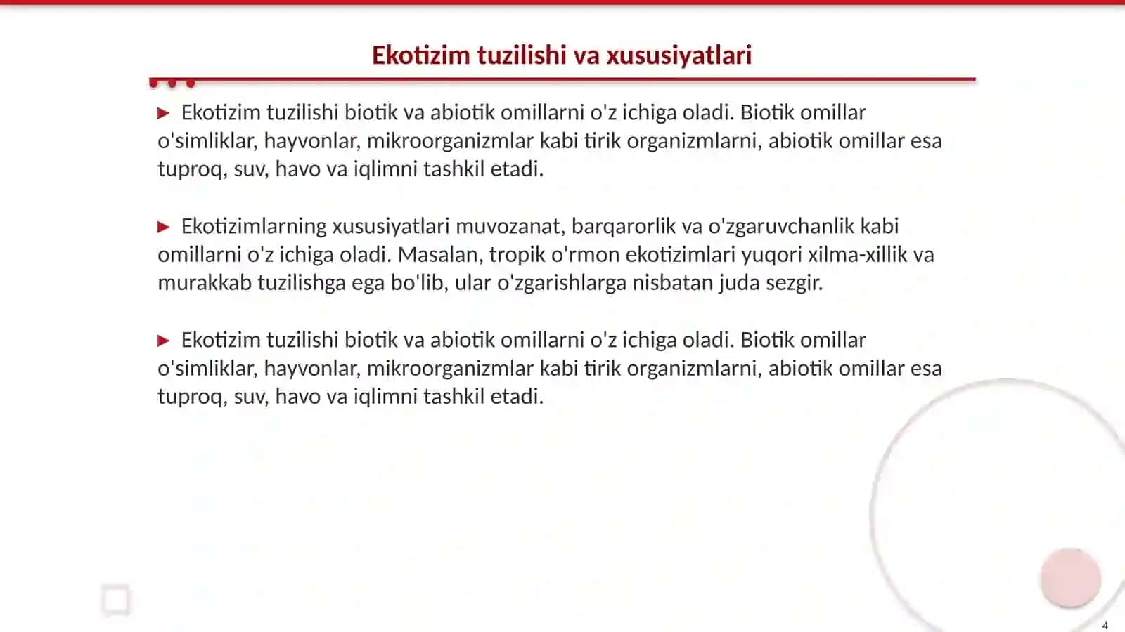 Giosenoz viotsenoz va ekotizimlarning tuzilmalari va xususiyatlari 4