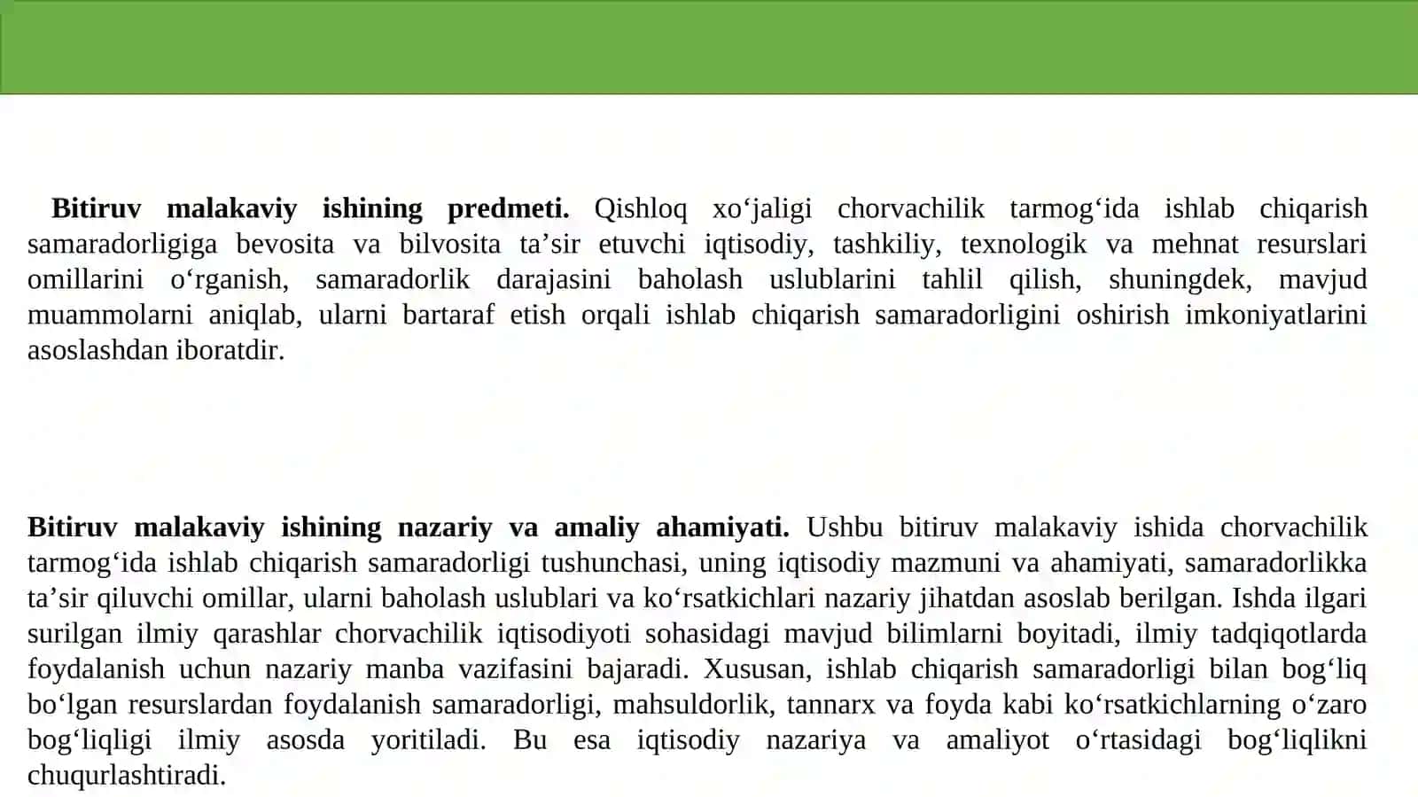 Chorvachilik tarmog’ida ishlab chiqarish samaradorligini oshirish imkoniyatlari 4