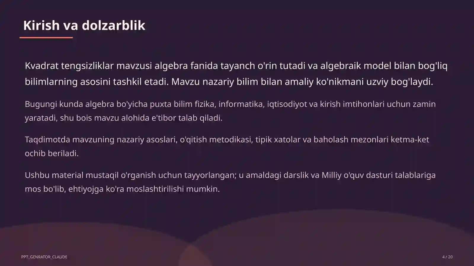 Kvadrat tengsizliklar (9-sinf) 4
