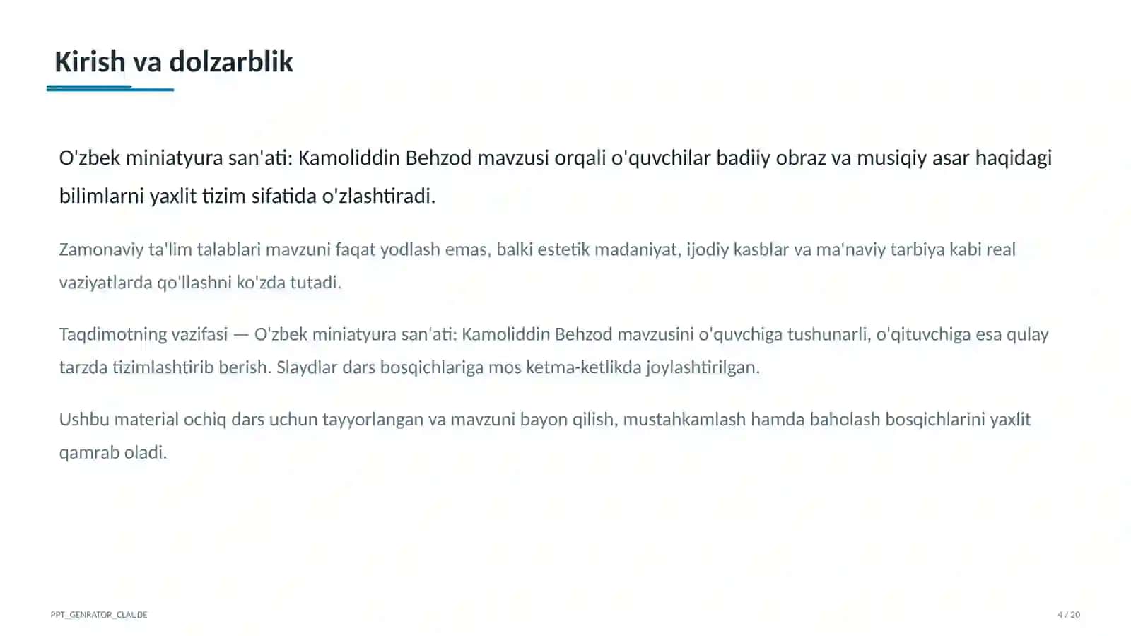 O'zbek miniatyura san'ati: Kamoliddin Behzod (5-sinf) 4