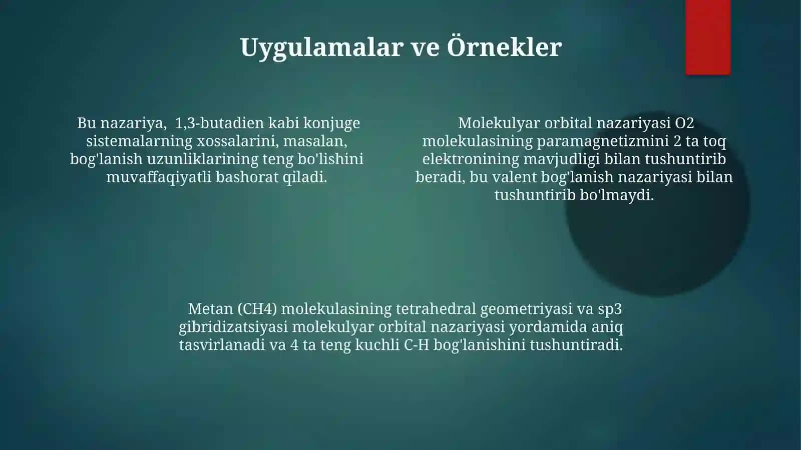 Molekulyar orbital tuzilishlar elektron energiyasi nazariy yozish usuli 4