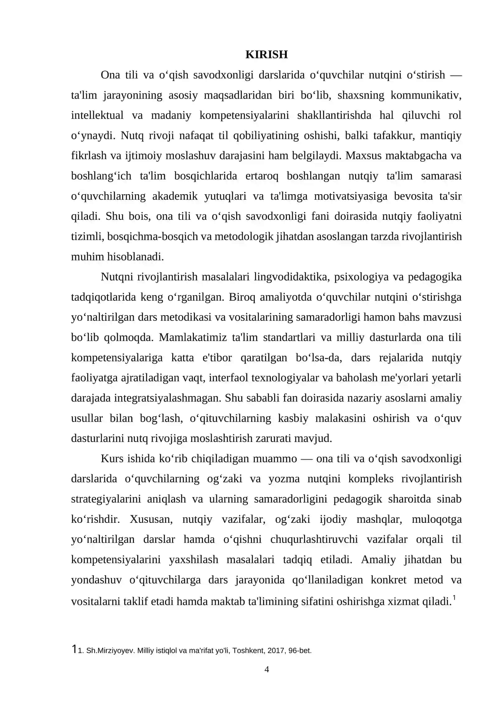 Ona tili o’qish savodxonligi va uni o’qitish metodikasi fanidan KURS ISHI 4