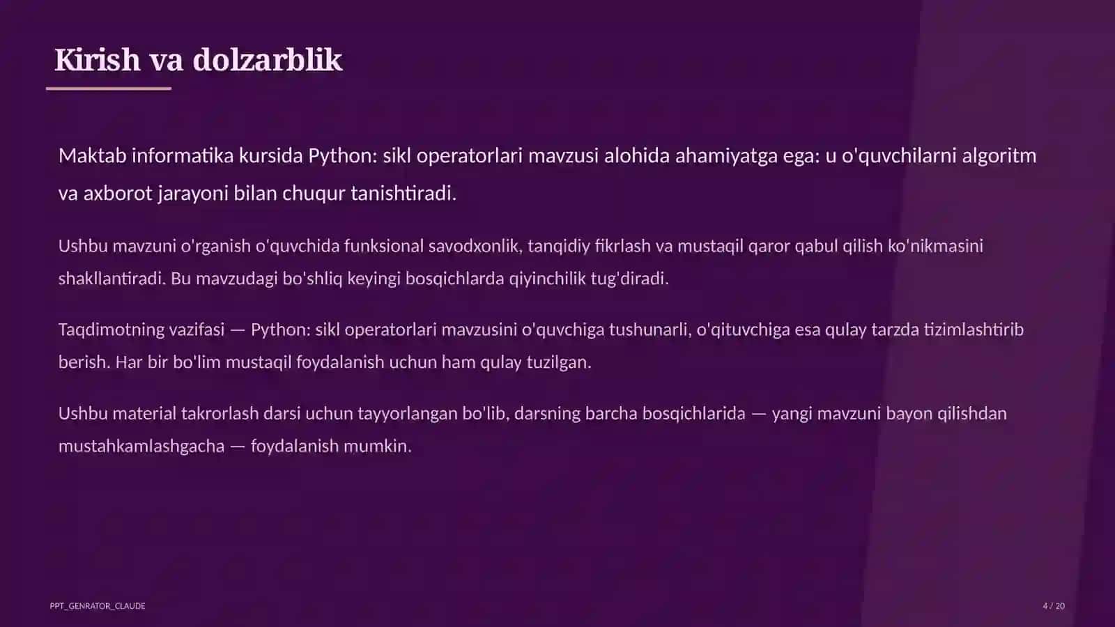 Python: sikl operatorlari (8-sinf) 4