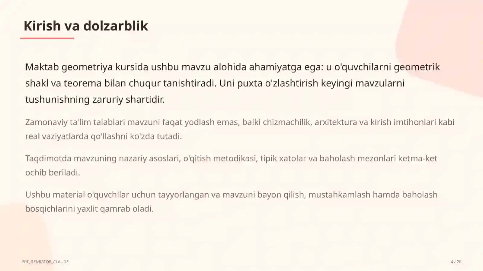 Koordinatalar metodi: to'g'ri chiziq va aylana tenglamalari (9-sinf) 4