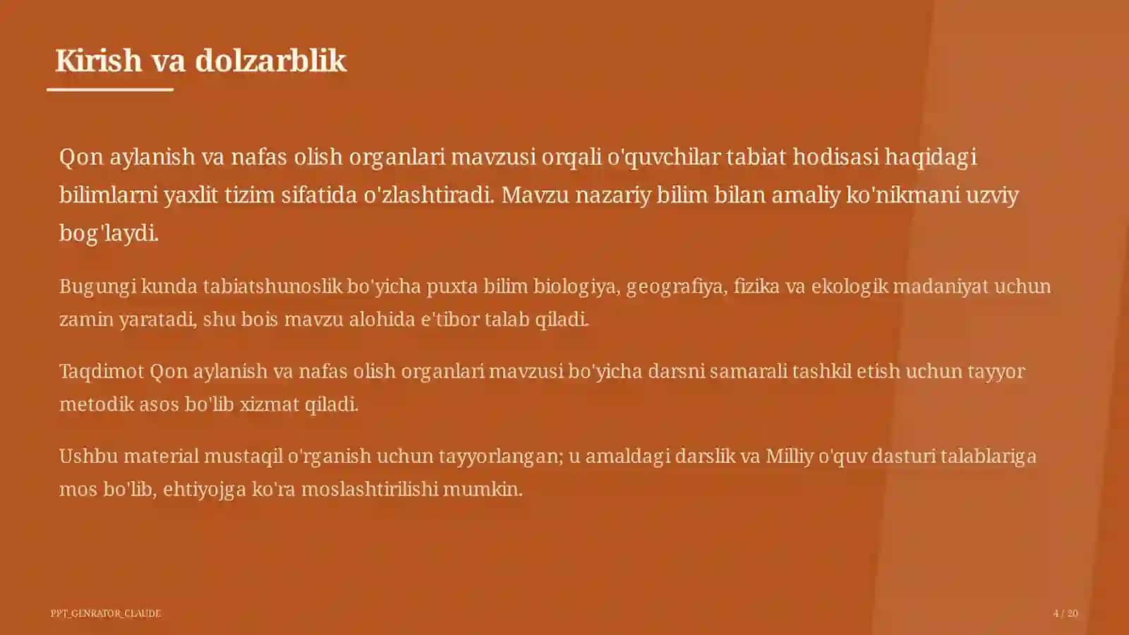 Qon aylanish va nafas olish organlari (4-sinf) 4