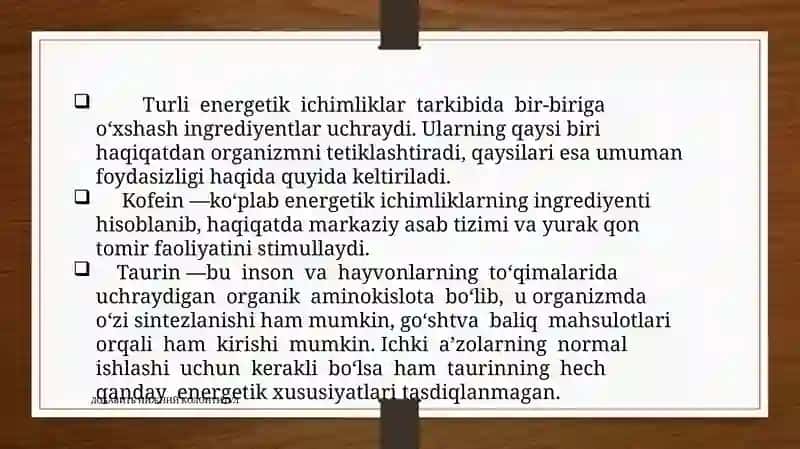 Taqdimoti "Energetik ichimliklarning salbiy oqibatlari" 4