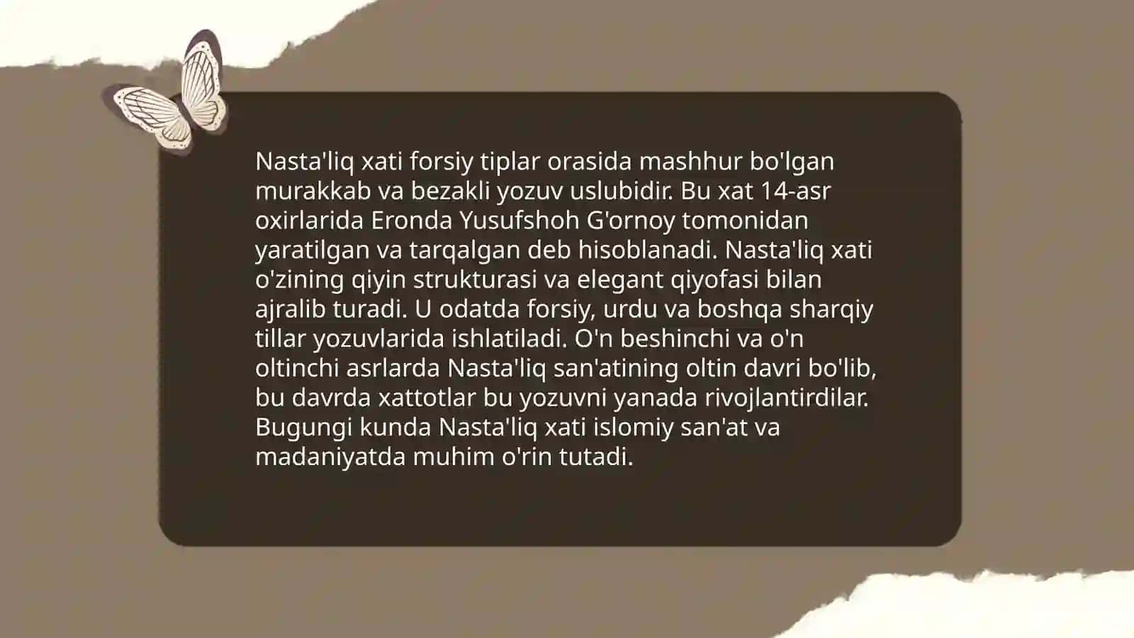 Xattotlik turlari. Nasta'liq xati 4