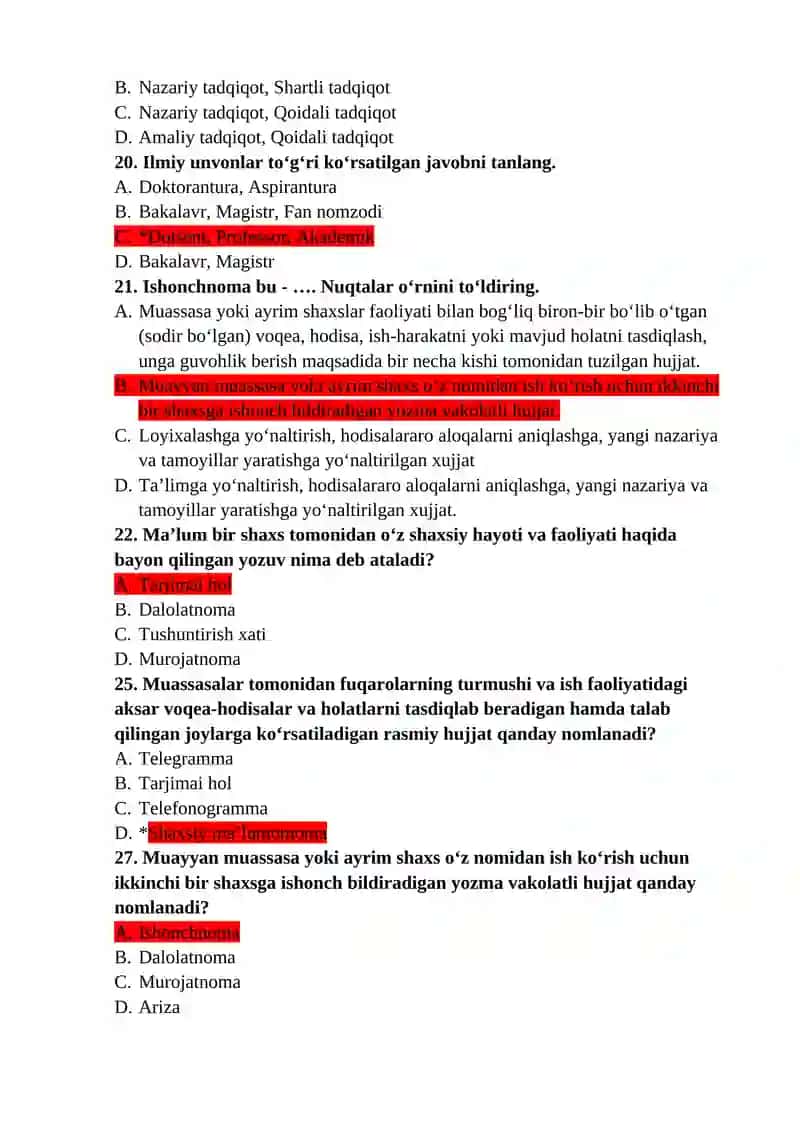 YOZISH VA TAQDIMOT QILISH KO’NIKMALARI FANIDAN 2-CHI MUSTAQIL TA’LIM SHAKLI (TEST SAVOLLARI) 4