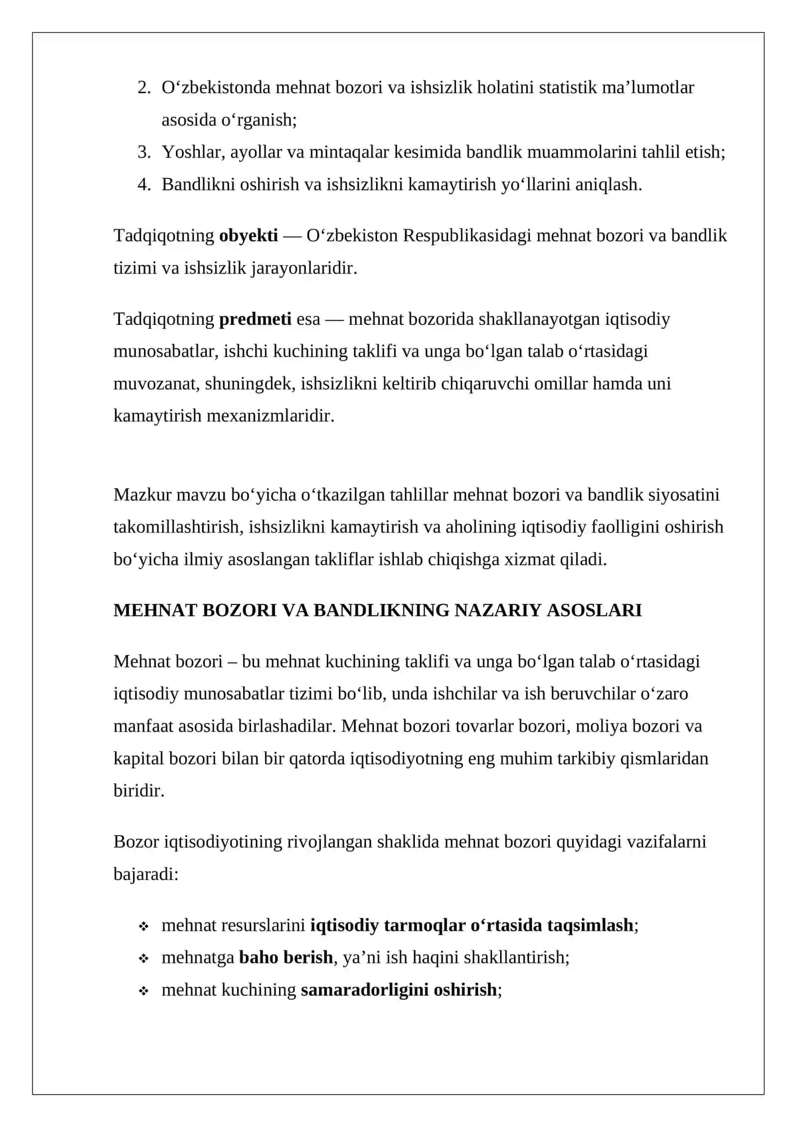 Mehnat bozorini tartibga solish va aholini ish bilan bandligi muammolari 4