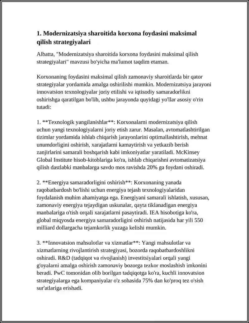 Modernizatsiya sharoitida korxona foydasini maksimal qilish strategiyalari 4