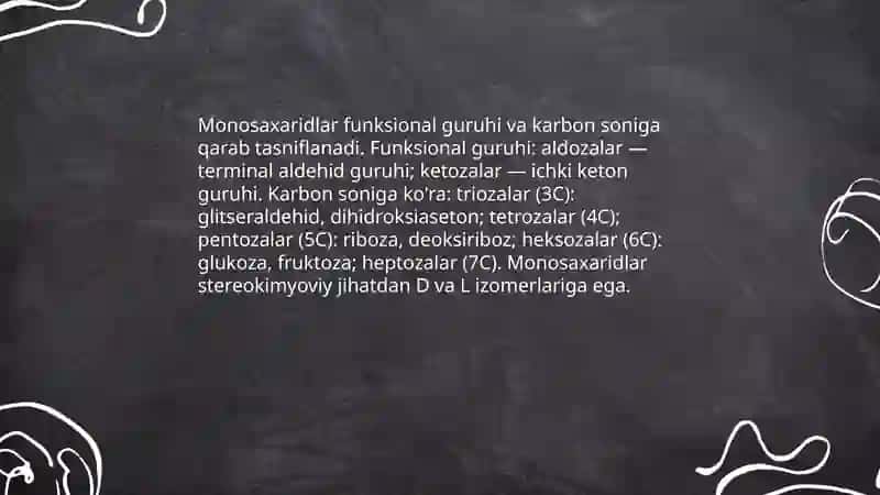 Karbonsuvlar. Monosaxaridlar tuzilishi va hossalari. Di-, gomo- va geteropolisaxaridlar tuzilishi va xossalari 4