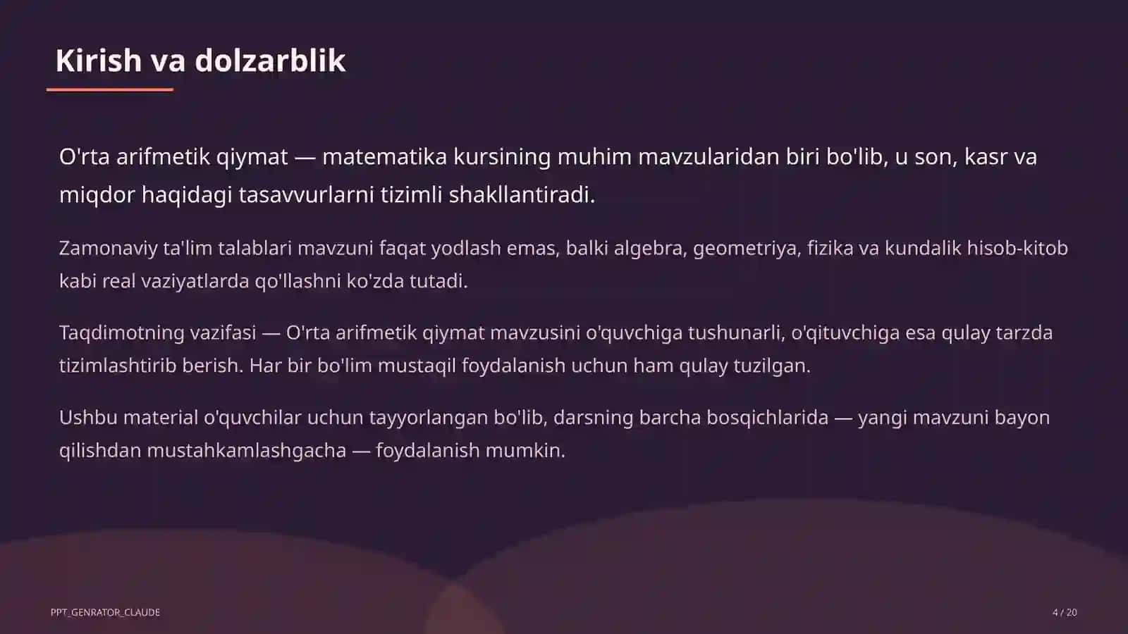 O'rta arifmetik qiymat (5-sinf) 4