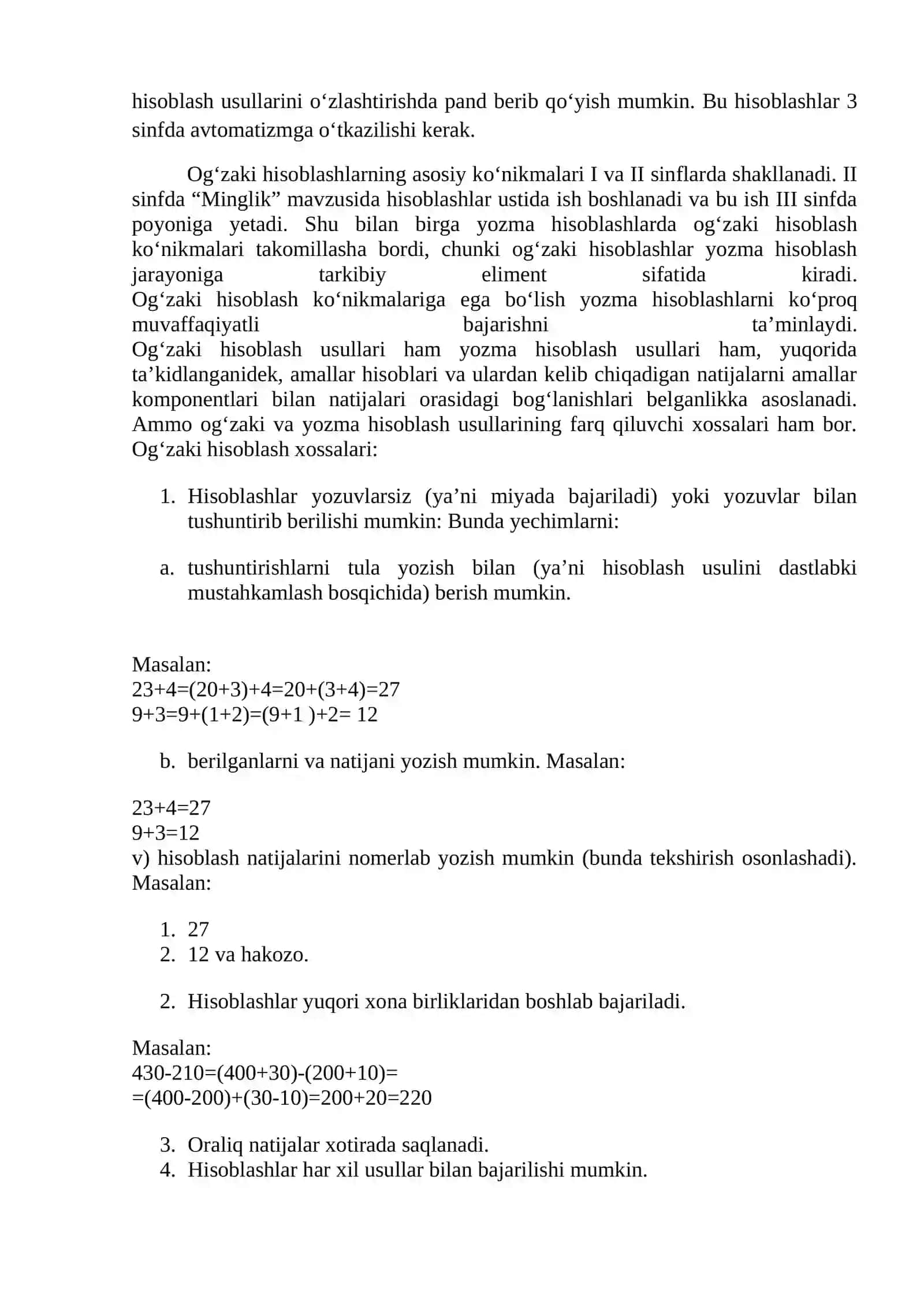 O’quvchilarni og’zaki va yozma hisoblashlar bilan tanishtirish 4