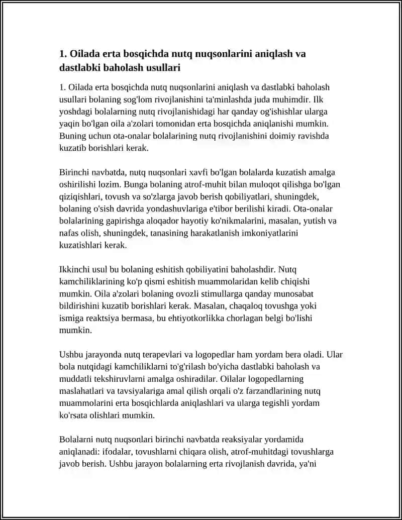 NUTQ KAMCILIGIGA EGA BOLGAN BOLALAR BN OILADA OLIB BORILADIGAN KORREKSION LOGOPEDIK IW 4
