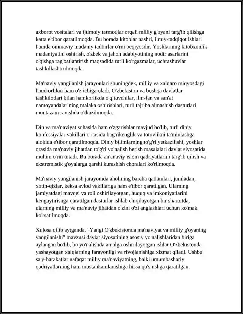 YANGI O'ZBEKISTONDA AMALGA OSHIRILAYOTGAN MA'NAVIY O'ZGARISHLAR 4