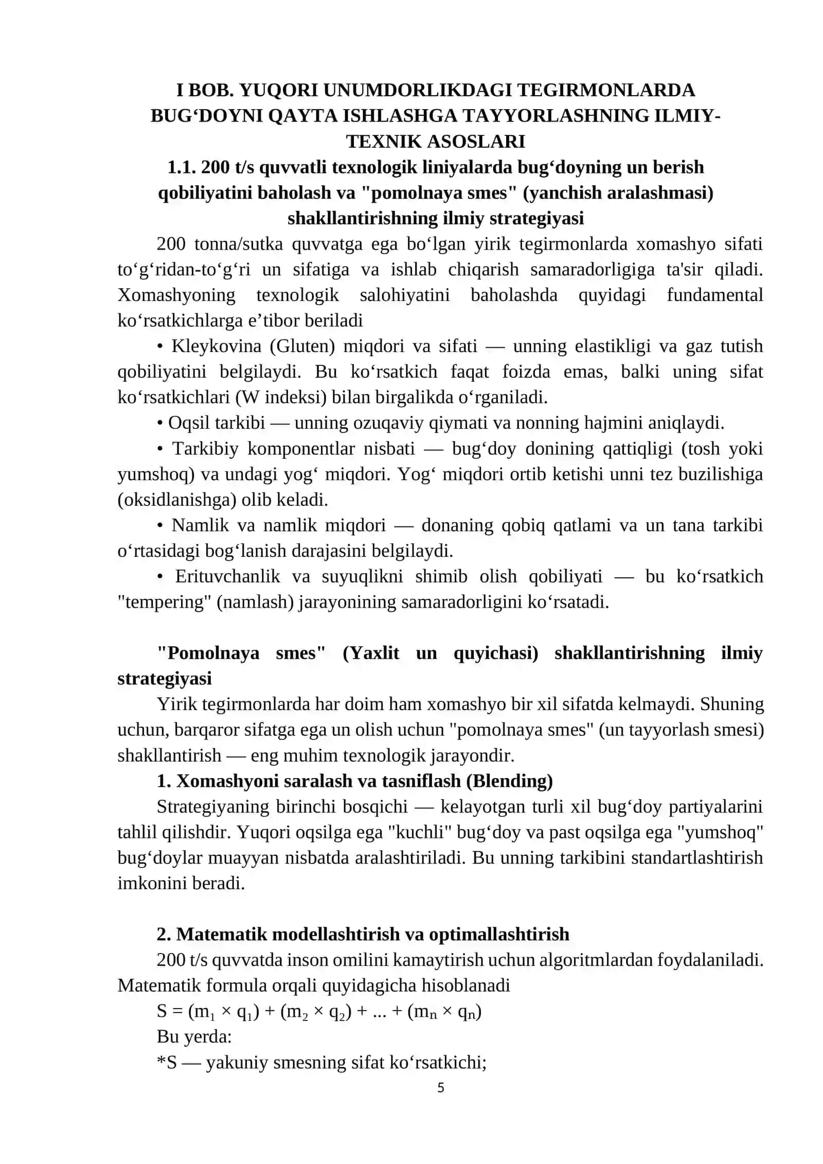 Sutkasiga 200 t/s unumdorlik dagi bug'doyni qayta ishlash va un ishlab chiqarish texnologiyasi 4