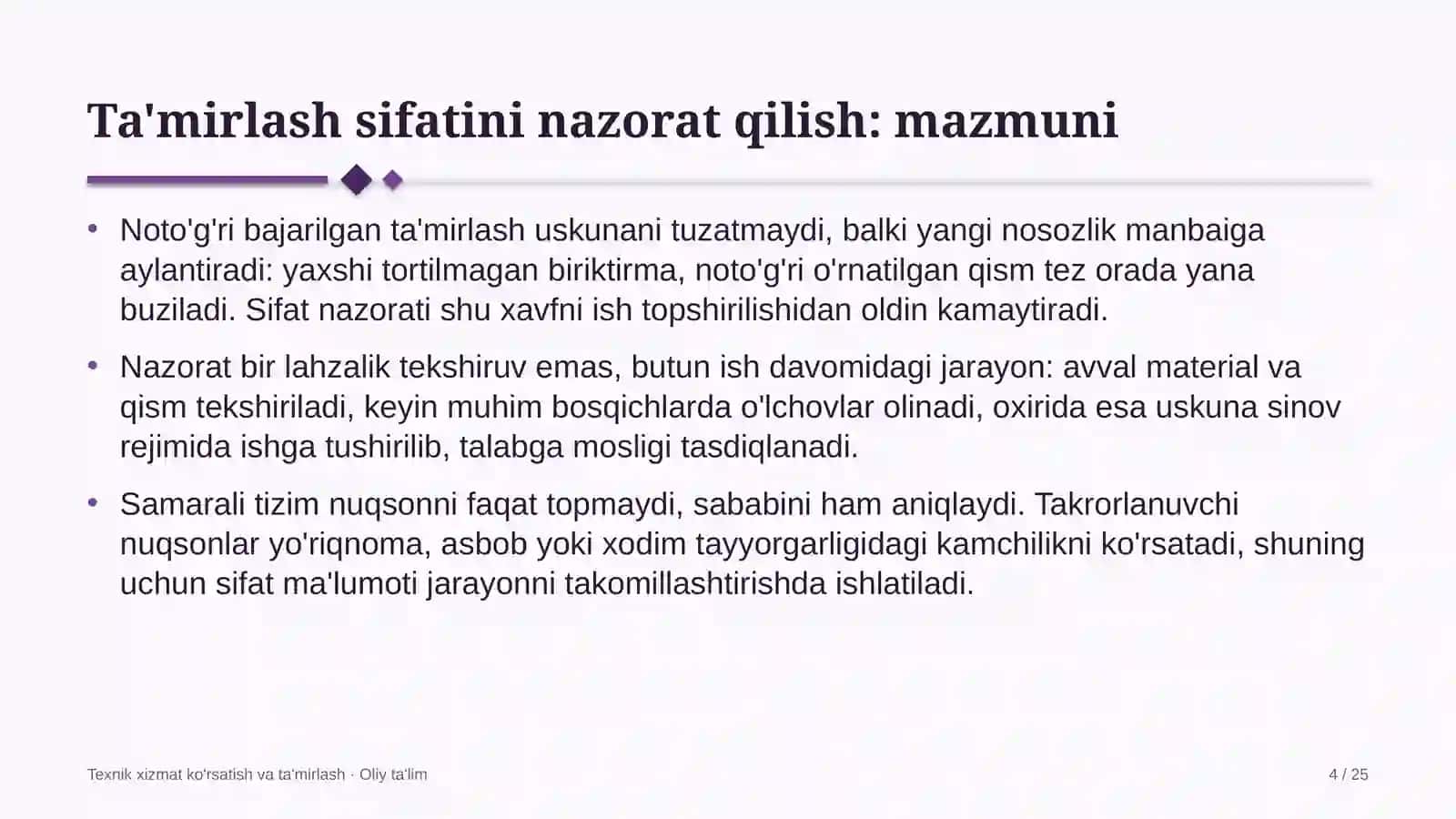 Lalmikor dehqonchilikda ta'mirlash ishlari sifatini nazorat qilish 4