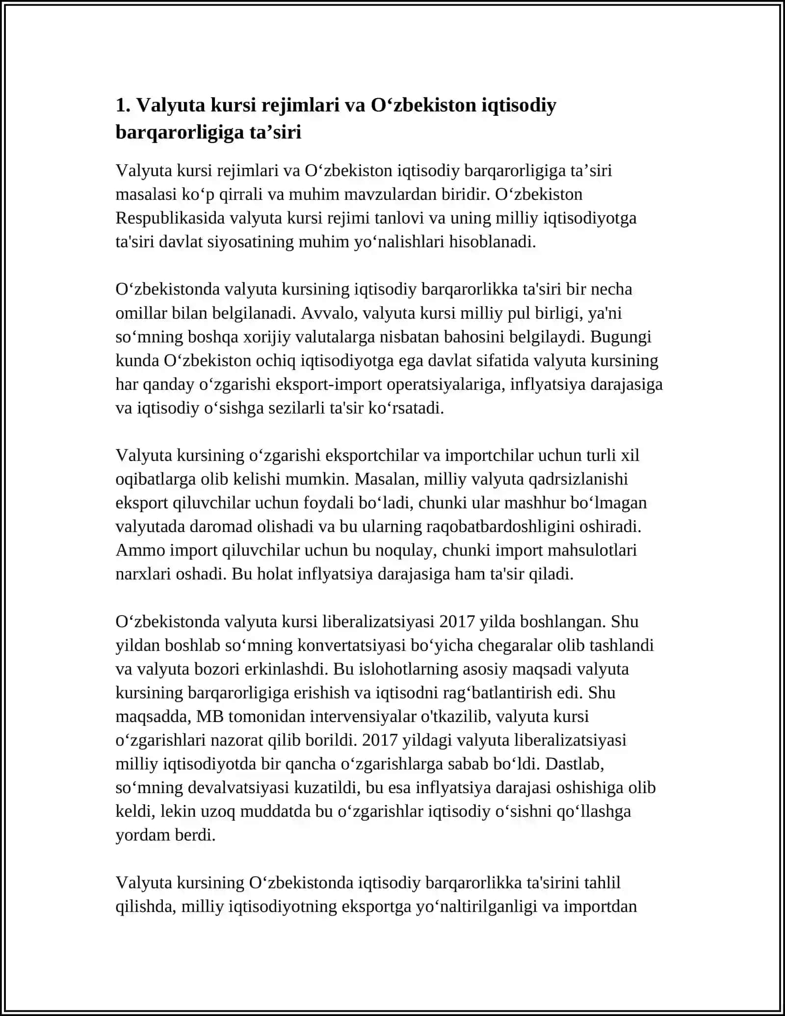VALYUTA KURSINING IQTISODIY BARQARORLIKKA TASIRI: OʻZBEKISTON TAJRIBASI 4